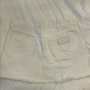 Wrangler White Denim Mini Skirt with Frayed Hem